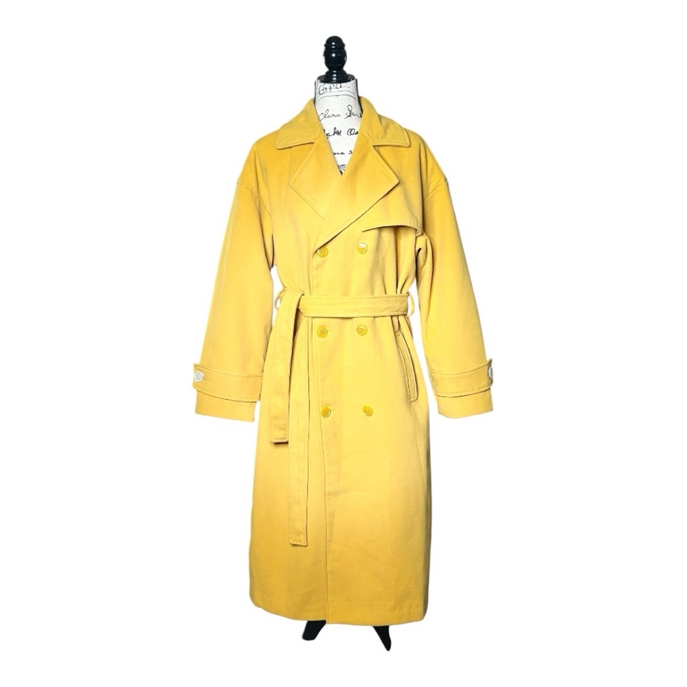 MAN (BoohooMAN) Yellow Trench Coat with Belted Waist and Wide Lapels